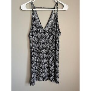 Old Navy Palm Leaf Print Sleeveless Keyhole Tank Top L Tropical Beach Boho